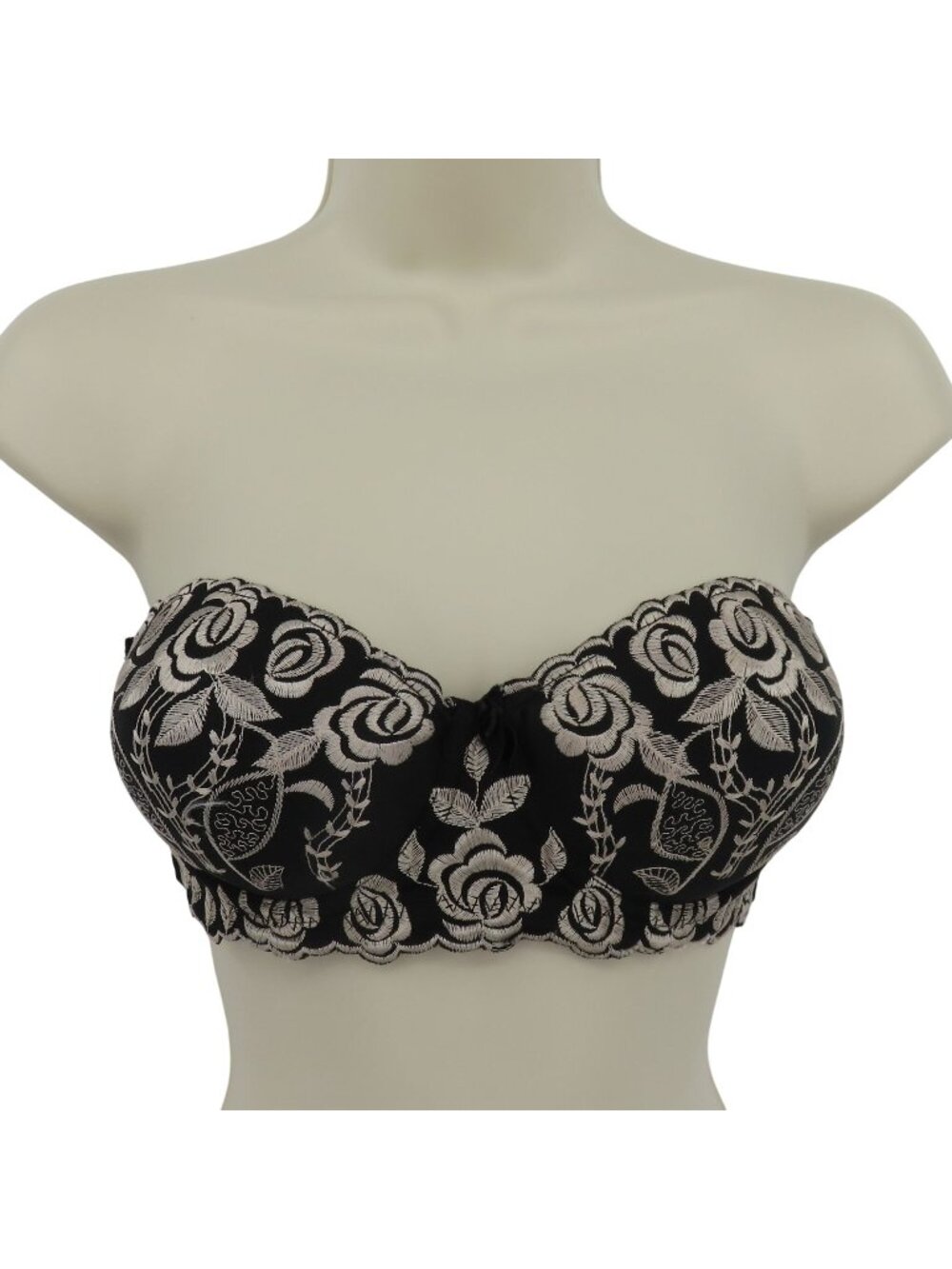 Maidenform 38C Customize It Strapless Bra Black Beige Embroidered Push Up Bow